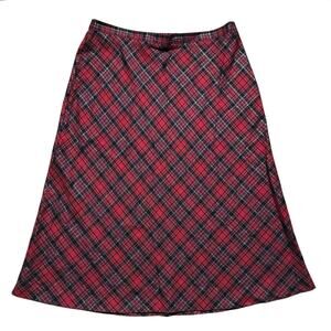 Vintage Basic Edition Black Gold Red Plaid 14  A Line Christmas Midi Skirt